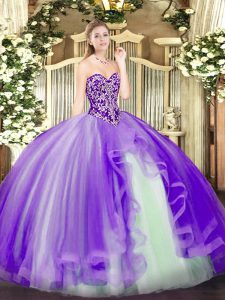 Lavender Sweetheart Neckline Beading and Ruffles Sweet 16 Dress Sleeveless Lace Up