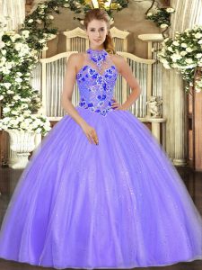 Tulle Sleeveless Floor Length Quince Ball Gowns and Embroidery