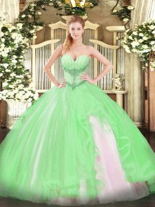 Ball Gowns Sweetheart Sleeveless Tulle Floor Length Lace Up Beading and Ruffles Sweet 16 Dresses