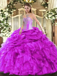 Ball Gowns Quinceanera Dresses Fuchsia Sweetheart Organza Sleeveless Floor Length Lace Up