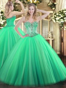 Adorable Turquoise 15th Birthday Dress Sweet 16 and Quinceanera with Beading Sweetheart Sleeveless Lace Up