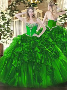 Organza Sleeveless Floor Length Quince Ball Gowns and Beading and Ruffles