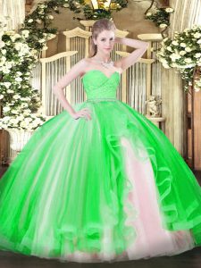 Dramatic Sweetheart Sleeveless Tulle Sweet 16 Dresses Beading and Lace and Ruffles Zipper