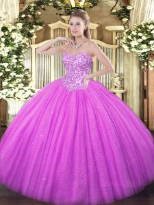 Suitable Lilac Lace Up Sweetheart Appliques Vestidos de Quinceanera Tulle Sleeveless