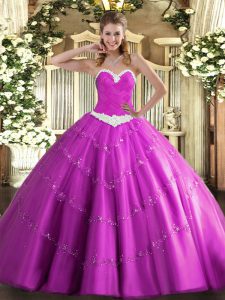 Floor Length Fuchsia Vestidos de Quinceanera Sweetheart Sleeveless Lace Up