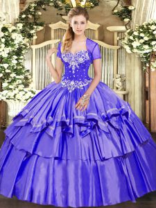 Most Popular Sleeveless Organza and Taffeta Floor Length Lace Up Quinceanera Dresses in Purple with Beading and Ruffled Layers