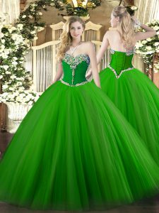 Best Selling Ball Gowns Sweet 16 Dress Green Sweetheart Tulle Sleeveless Floor Length Lace Up