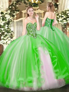 Customized Sweet 16 Dress Military Ball and Sweet 16 and Quinceanera with Beading and Ruffles Sweetheart Sleeveless Lace Up