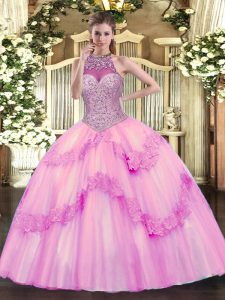 Tulle Sleeveless Floor Length Sweet 16 Dresses and Beading and Appliques