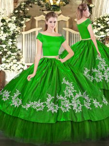 Enchanting Off The Shoulder Short Sleeves Organza and Taffeta 15 Quinceanera Dress Embroidery Zipper