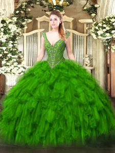 V-neck Sleeveless Lace Up Ball Gown Prom Dress Organza