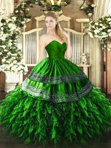 Green Sleeveless Embroidery and Ruffles Floor Length Quinceanera Gowns