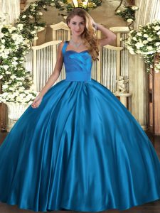 Blue Lace Up Halter Top Ruching Quinceanera Gown Satin Sleeveless