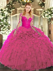 Most Popular Long Sleeves Lace Up Floor Length Lace and Ruffles Vestidos de Quinceanera