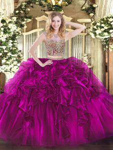 Captivating Sleeveless Lace Up Floor Length Beading and Ruffles Sweet 16 Quinceanera Dress