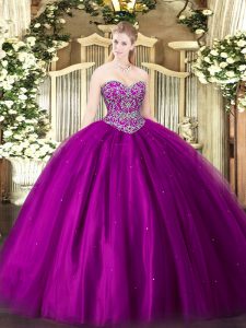 Excellent Floor Length Fuchsia Quinceanera Gowns Sweetheart Sleeveless Lace Up