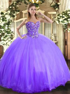 Fabulous Floor Length Lavender Sweet 16 Quinceanera Dress Organza and Tulle Sleeveless Embroidery