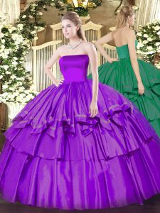 Floor Length Ball Gowns Sleeveless Eggplant Purple Sweet 16 Quinceanera Dress Zipper