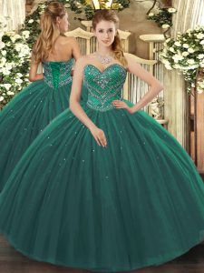 Dark Green Sweetheart Lace Up Beading Ball Gown Prom Dress Sleeveless