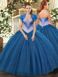 Discount Navy Blue Sleeveless Tulle Lace Up Sweet 16 Dress for Military Ball and Sweet 16 and Quinceanera