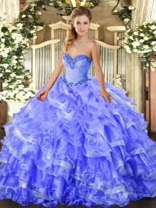 Sweetheart Sleeveless Lace Up 15th Birthday Dress Blue Organza