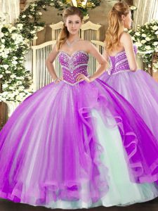 Lavender Sweetheart Lace Up Beading and Ruffles 15th Birthday Dress Sleeveless
