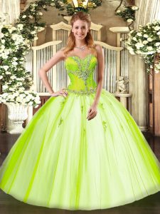 Sweetheart Sleeveless Lace Up 15th Birthday Dress Yellow Green Tulle