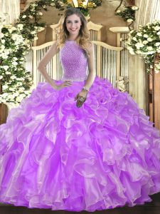 Floor Length Ball Gowns Sleeveless Lavender Quinceanera Dress Lace Up