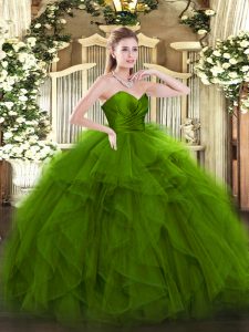 Sexy Green Ball Gowns Sweetheart Sleeveless Tulle Floor Length Zipper Ruffles 15th Birthday Dress