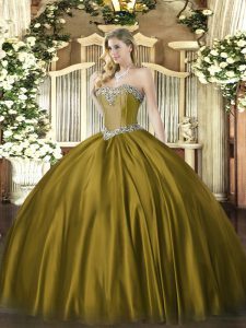 Modern Brown Sweetheart Neckline Beading Sweet 16 Dresses Sleeveless Lace Up