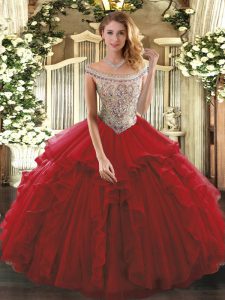 Hot Sale Wine Red Sleeveless Tulle Lace Up Vestidos de Quinceanera for Sweet 16 and Quinceanera