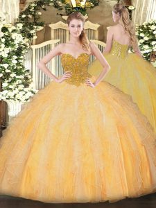 Hot Selling Orange Lace Up Sweet 16 Quinceanera Dress Beading and Ruffles Sleeveless Floor Length