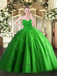 Admirable Green Sleeveless Appliques Floor Length Quinceanera Gown
