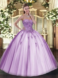 Tulle Sweetheart Sleeveless Lace Up Beading 15 Quinceanera Dress in Lavender