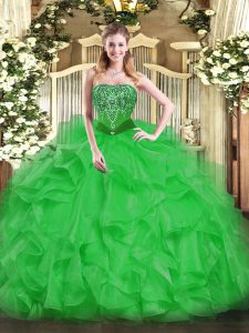 Strapless Sleeveless Lace Up Vestidos de Quinceanera Green Organza