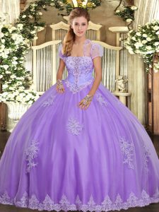 Stunning Floor Length Lavender Quinceanera Gown Strapless Sleeveless Lace Up