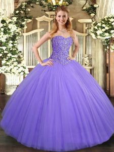 Lavender Lace Up Sweetheart Beading Sweet 16 Quinceanera Dress Tulle Sleeveless