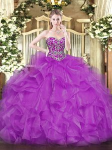 Fantastic Floor Length Ball Gowns Sleeveless Fuchsia Quinceanera Gowns Lace Up