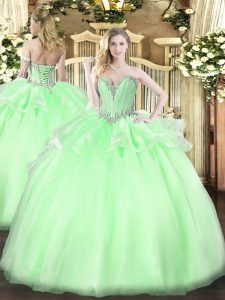 Apple Green Sleeveless Organza Lace Up Quinceanera Gowns for Military Ball and Sweet 16 and Quinceanera