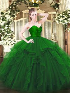 Most Popular Green Ball Gowns Ruffles Quinceanera Gowns Zipper Tulle Sleeveless Floor Length