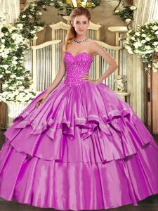 Lilac Lace Up 15 Quinceanera Dress Beading and Ruffled Layers Sleeveless Floor Length