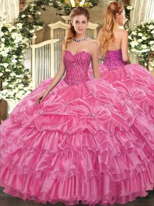 Organza Sleeveless Floor Length Quinceanera Gown and Beading and Ruffled Layers and Pick Ups