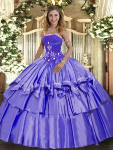 Decent Strapless Sleeveless Lace Up Sweet 16 Quinceanera Dress Lavender Organza and Taffeta