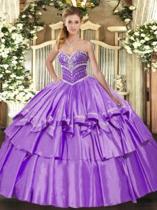 Dazzling Lavender Ball Gowns Beading and Ruffled Layers Ball Gown Prom Dress Lace Up Organza and Taffeta Sleeveless Floor Length