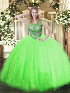 New Arrival Ball Gowns Beading Quinceanera Gown Lace Up Tulle Sleeveless Floor Length
