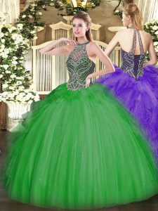 Dynamic Sweetheart Sleeveless Quinceanera Gown Floor Length Beading Green Tulle