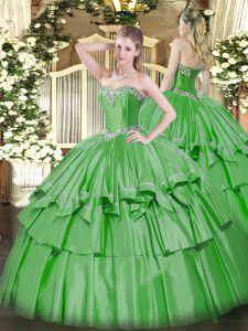 Green Sweetheart Lace Up Beading and Ruffled Layers 15 Quinceanera Dress Sleeveless