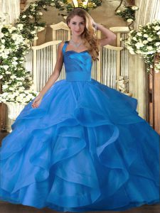 Colorful Blue Ball Gowns Ruffles Quinceanera Dress Lace Up Tulle Sleeveless Floor Length