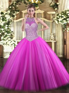 Dynamic Fuchsia Sleeveless Tulle Lace Up Sweet 16 Dresses for Military Ball and Sweet 16 and Quinceanera