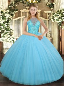 Tulle Sleeveless Floor Length Sweet 16 Quinceanera Dress and Beading